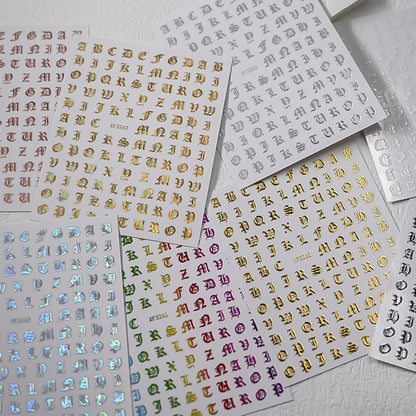 3D Glittery Gothic Letter Design Nail Art Stickers Uppercase Alphabet Letters Artistic Designs DIY Nail Art Decals Decoration #1