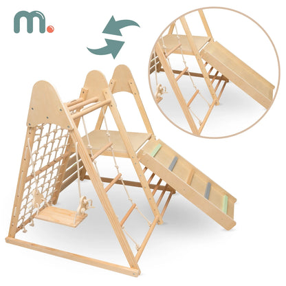 Mamabrum Large Wooden Play Square 5in 1 XXL Climbing Set With Slide Swing for Kids Montessori Motoryka 3 +