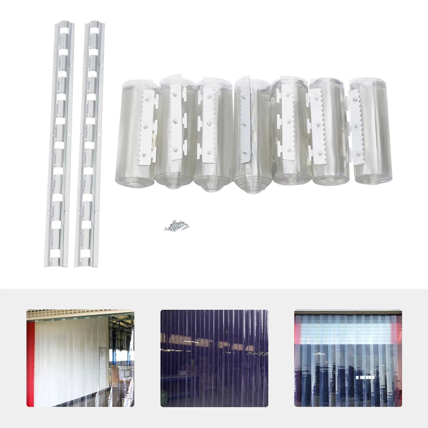 7Pcs PVC Strip Curtains,200x105cm Transparent Soft Door Strips Screen 2mm Thick Windproof Waterproof Antistatic Door Curtain Kit