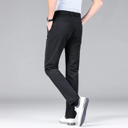 New Summer Men's Ice Silk High Stretch Business Suit Pants Male Army Green Blue Elastic Formal Office Straight Formal Trousers