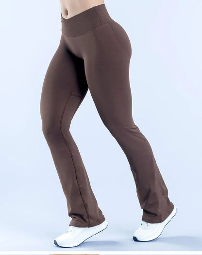 WAREBALL Women Gym Wide-leg Trousers Fitness Sport Pants V Waist Squat Proof Energy Athletic Active Pilates Flared Pants