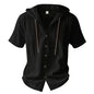 Cotton Linen Shirt for Men Hooded Short Sleeve Solid Color Breathable Lightweight Drawstring Design Shirts Casual Basic Tees