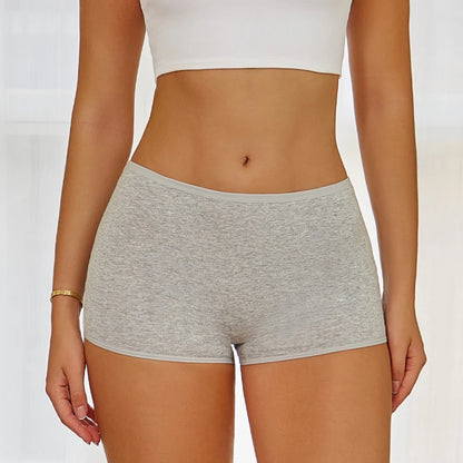 FINETOO 3PCS Women's Cotton Boyshort Panties Breathable Low Waist Solid Colors Underwear Female Casual Sports Boxers Underpants