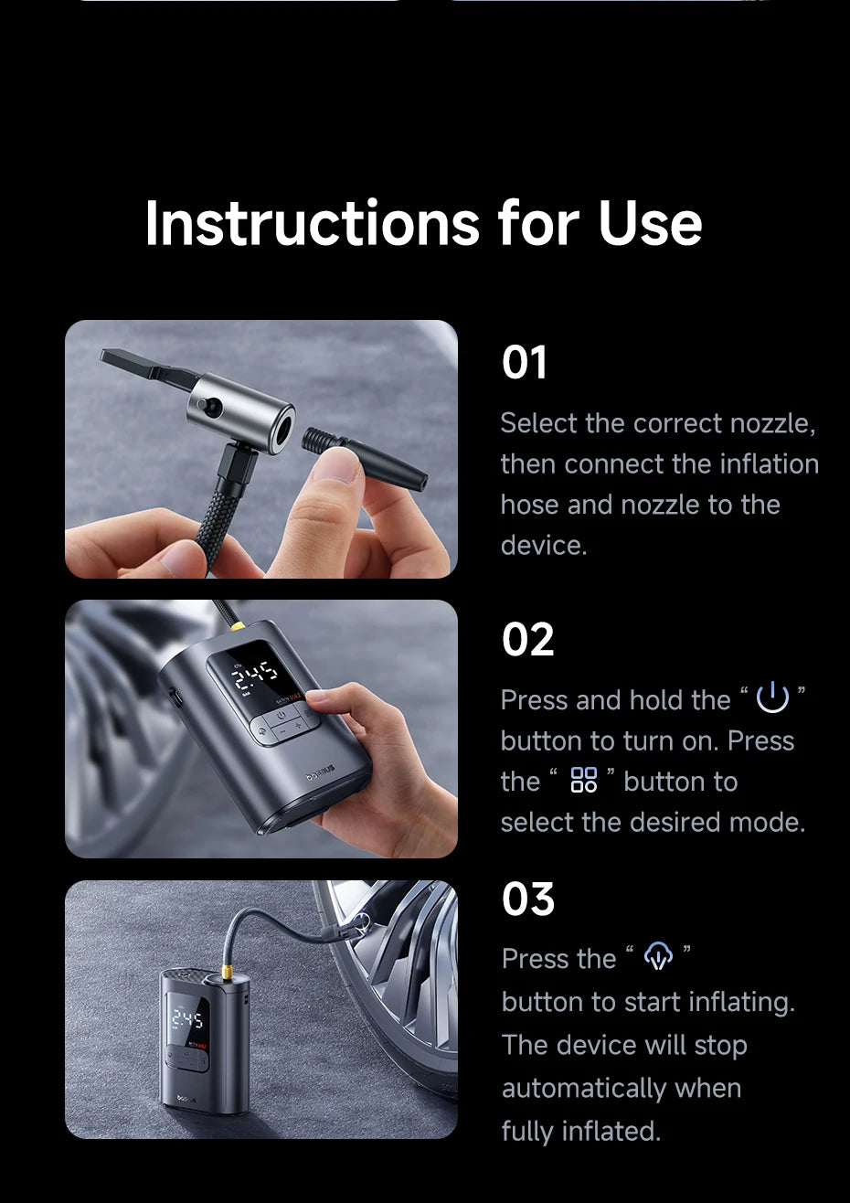 Baseus Wireless Car Air Pump Portable Air Compressor for Car Motorcycles Bicycle Electric Tire Inflator with LCD Digital Display