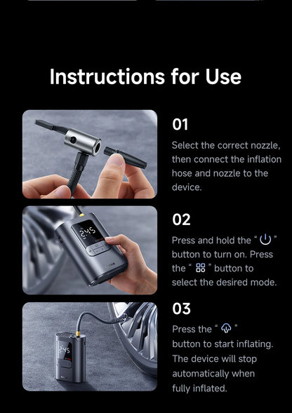 Baseus Wireless Car Air Pump Portable Air Compressor for Car Motorcycles Bicycle Electric Tire Inflator with LCD Digital Display