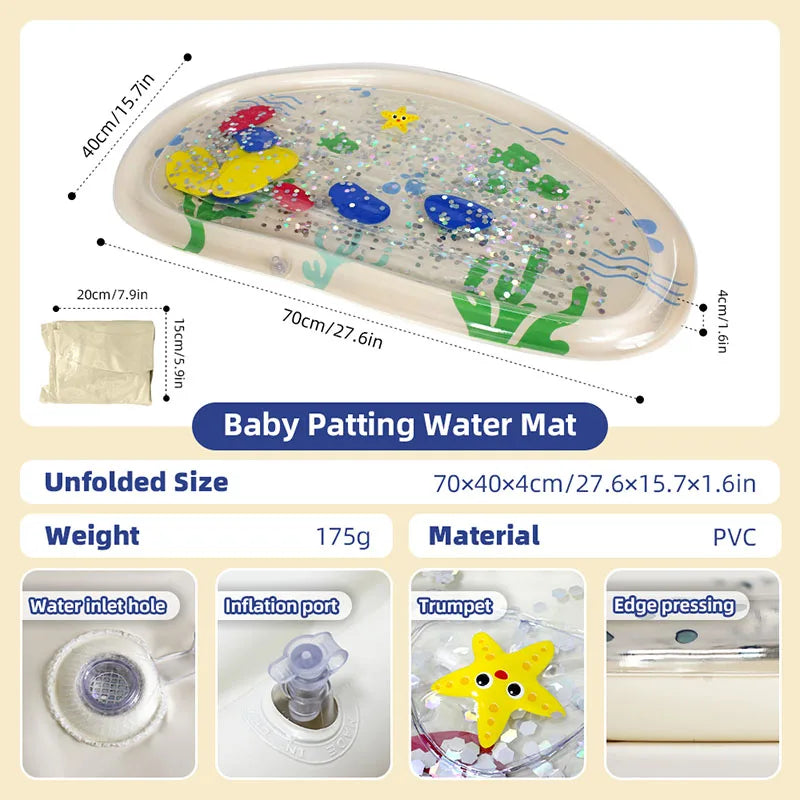 Inflatable Pvc Baby Water Mat for Infants Toddlers Early Education Press to Make Sound Tummy Time Play Mat