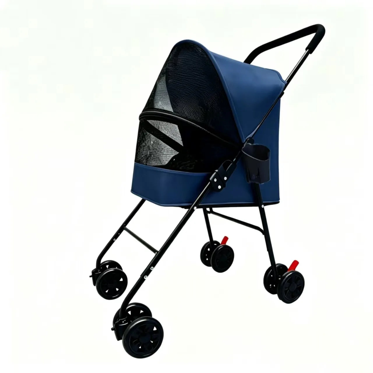 Pet Stroller Lightweight Metal Foldable Multi Tier Carrier Round Handle For Cats Dogs Outdoor Travel