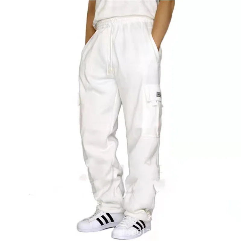 Autumn Winter Fashion Men's Casual Sports Pants Solid Color Multi-Pocket Straight Leg Trousers Loose Large Size Men Cargo Pants