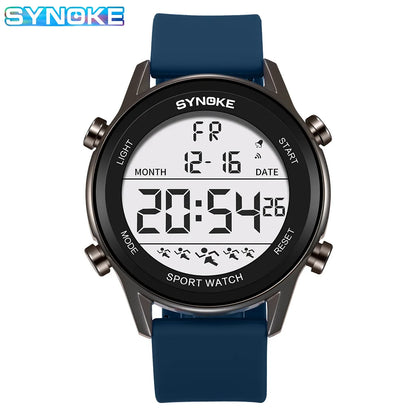 SYNOKE Men Outdoor Sports Multifunctional Waterproof Large Screen Display Luminous LED Digital For Men Fashion Silicon Watch