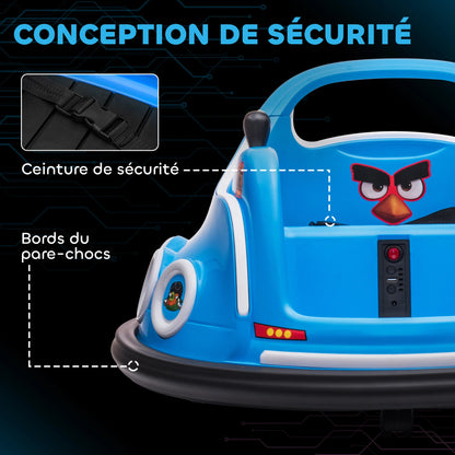 12V licensed Angry Bird electric bumper car for children, 360° rotating car, 73x73x44 cm, blue