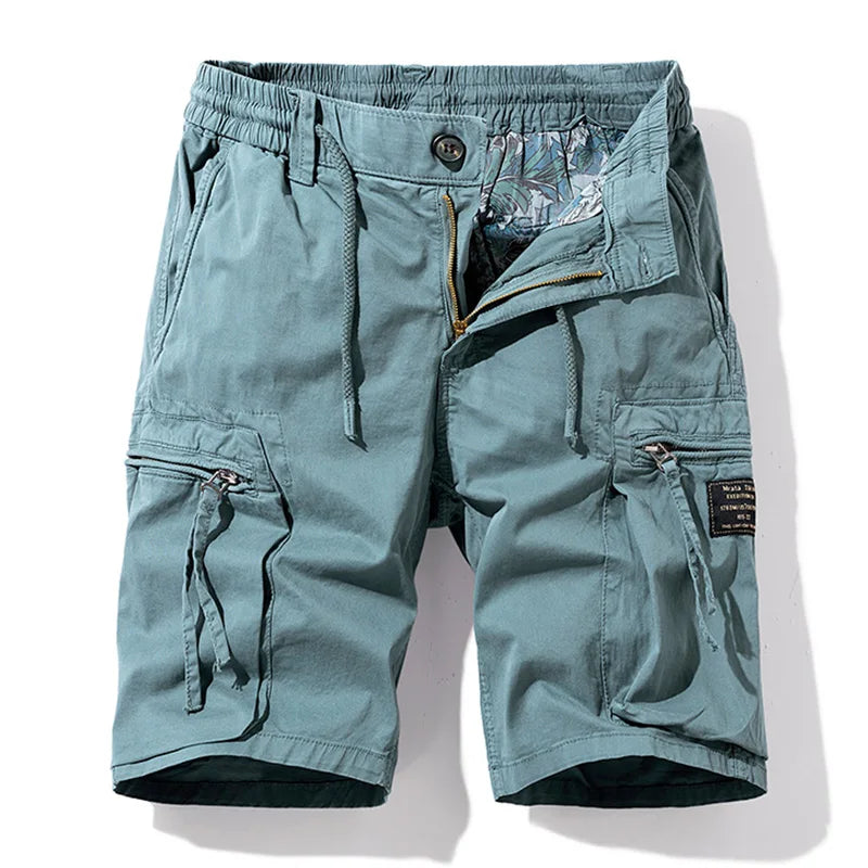Men Summer New Multi Pockets Cotton Cargo Shorts Men Fashion Solid Quick Dry Joggers Shorts Pants Outdoor Breathable Shorts Male