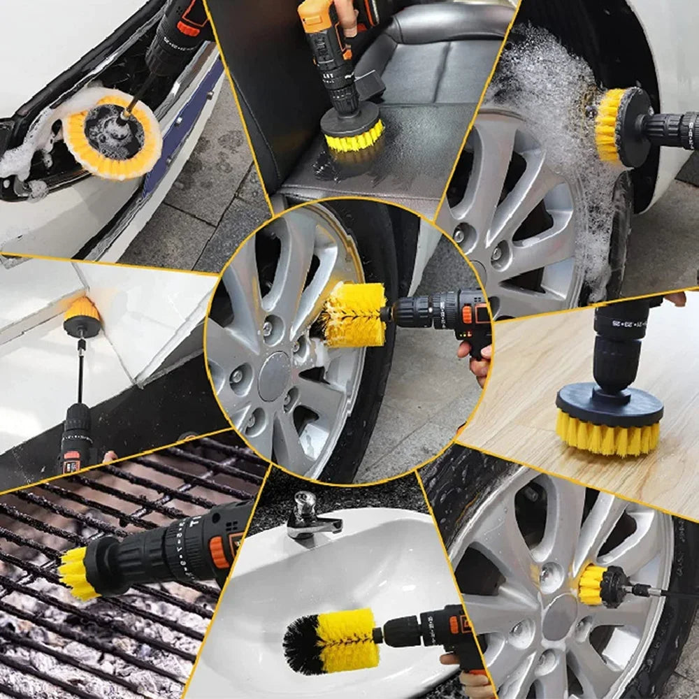 Nylon Round Cleaning Brush Set for Electric Drill High-Density Bristle Carpet And Glass Cleaning Tool Kit.