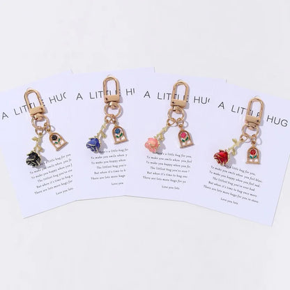 Random 2Pcs Valentine's Day Colored Rose Pendant Enamel Keychain Romantic And Beautiful Style Car Bag Keychain Gift Souvenir