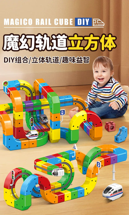 Electric Magnetic Track Set STEM Building Toy with Anti-Gravity Vehicles 100+ Pieces DIY Railway Model Creative Gift for Kids