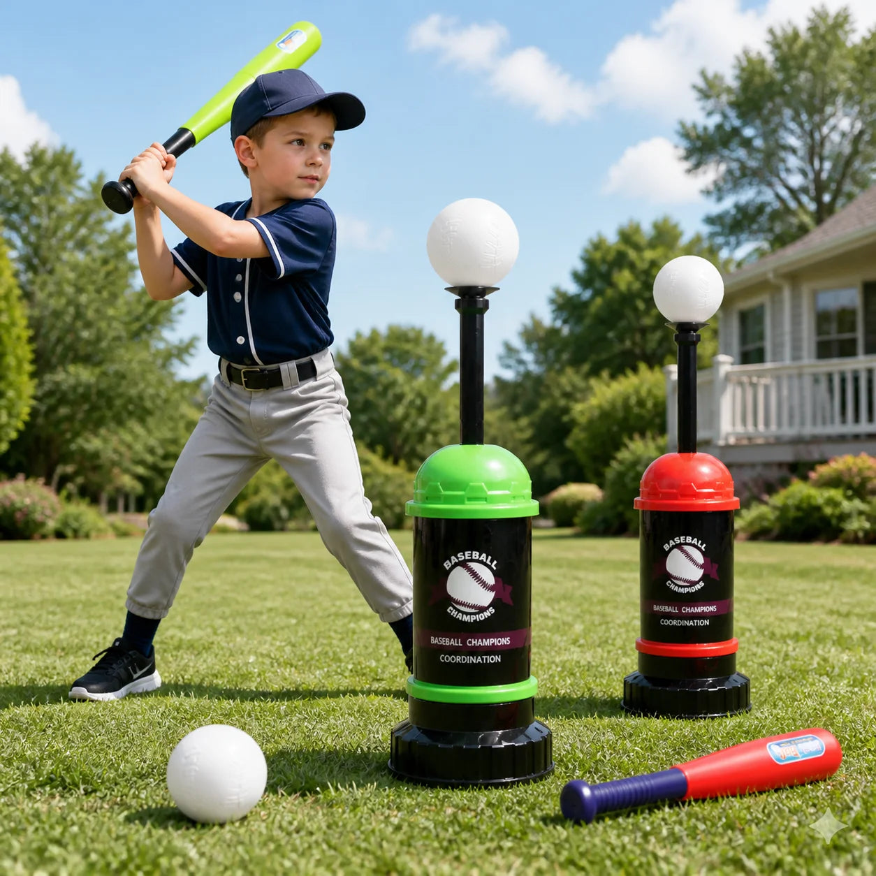 Boys Baseball Pitching Machine Toys Set with Carry Bag Ground Pegs Soft Baseball Outdoor Sports Games Training Toy Kids Gift