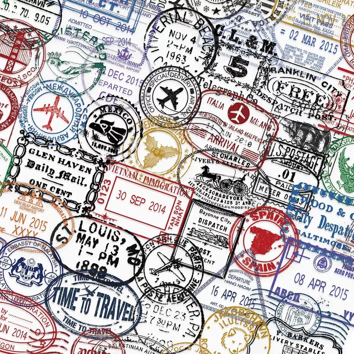 60PCS Vintage Passport Stamps Transparent Stickers Travel Decals For Phone Notebook Luggage Skateboard Guitar DIY Sticker Toy