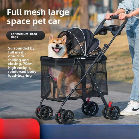 Medium and Large Dog Multi-functional Pet Cart Outdoor Travel Large Walking Dog Cart Portable and Foldable