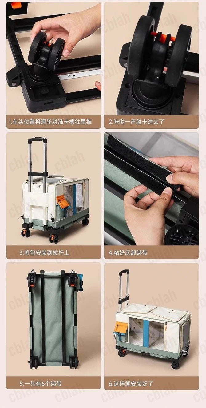 Extra Large Cat Carrier with Wheels - Foldable Pet Stroller for 2 Cats, Breathable Dog Travel Backpack Trolley Pushcart