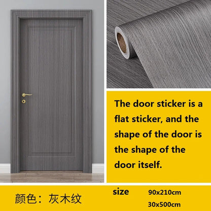 90x210cm/30X500cm Grey Wood Grain Wallpaper On The Door Adhesive  Furniture Refurbish Sticker Home Decor Wall Decal Door Sticker
