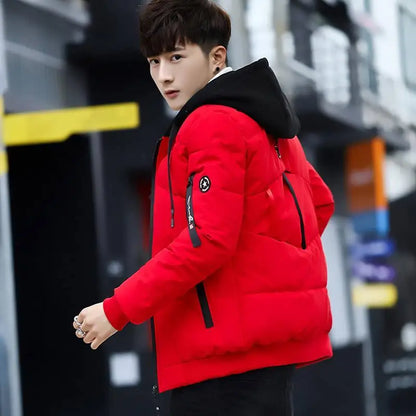 New Winter Men's down Jacket Thickened Short Bright Leather Fur Collar Warmth Anti-Cold Youth Short Stylish Polyester Fiber