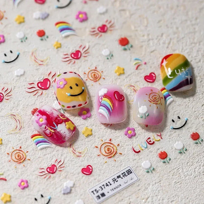 Collage Text English Letter Musical Note Star Graffiti Colorful 5D Love Heart Bowknot Nail Art Sticker Adhesive Manicure Decals
