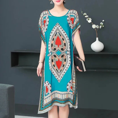 Casual Elegant Bohemian Printed Ethnic Style Retro Floral Woman Summer Street Wear Batwing Sleeve Loose Tunic Maternity Dress