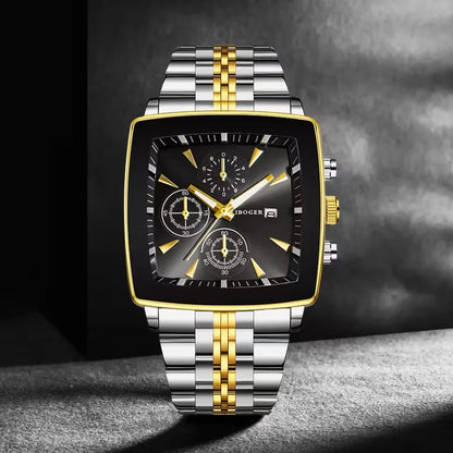 Luxury Square Dial Men Quartz Wristwatch Fashion Stainless Steel Man Business Watches With Calendar Reloj Hombre (Without Box)