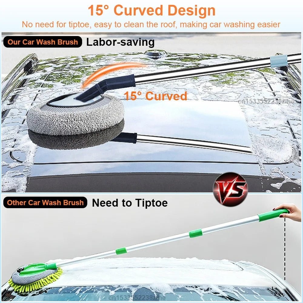 Car Wash Brush Long Handle Car Cleaning Brush Soft Hair Chenille Broom for Home Floor Window Telescopic Windshield Car Wash Mop