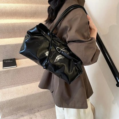 Oil PU Leather Hobo Handbag Slouchy Shoulder Bag Retro Top-Handle Bag Large Work Bags for Women Gilrls Tote Work Shopping Travel
