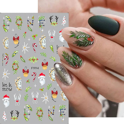 1PCS New Christmas Decorations 2023 New Year Nail Stickers Press on Nails Laser Snowflake Christmas Tree 3D Nail Decal