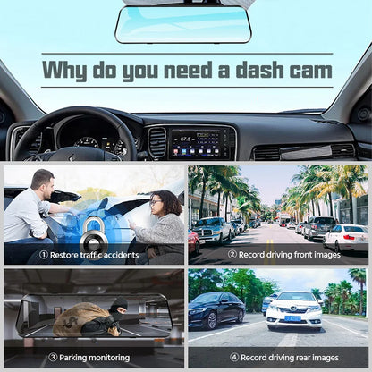 10 Inch Car DVR Car Touch Screen Video Recorder Dual 1080P Rearview Mirror Front and Rear HD Night Vision Camera Mirror