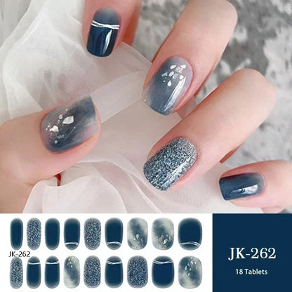 16/18/20Tips Semi-Cured Gel Nail Strips Adhesive Full Cover Stickers for Nails UV Lamp Need Press On Nails Fashion Manicure