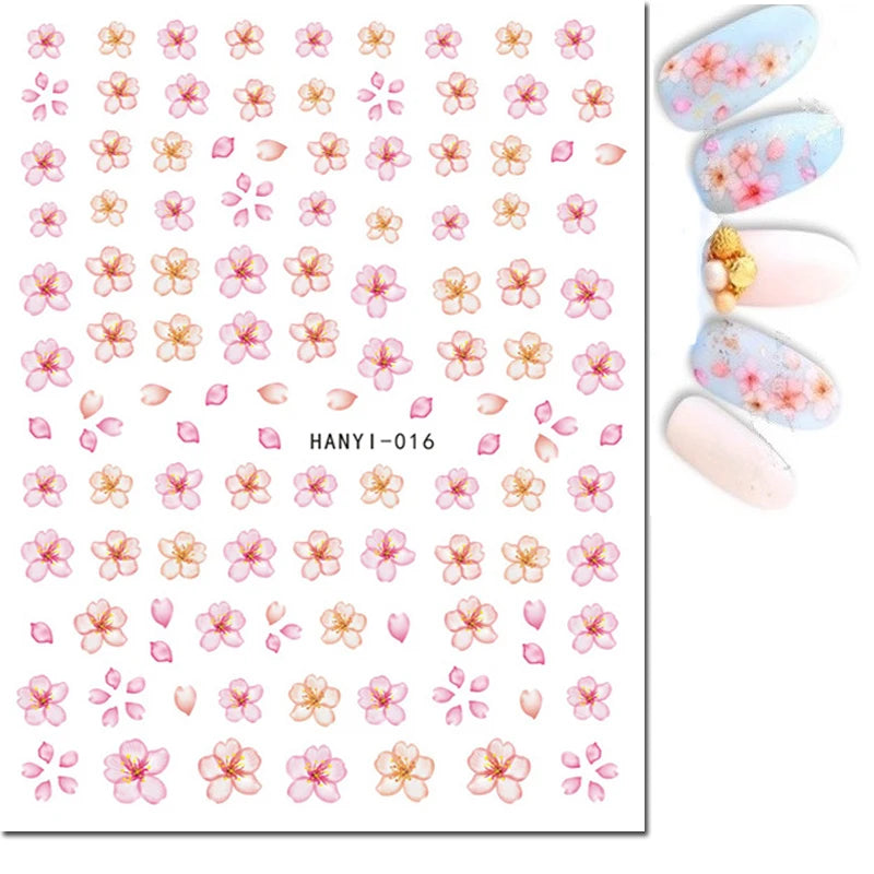 3d Nail Art Decals Watercolor Florals Purple Green Pink Flowers Leafs Fruit Adhesive Sliders Nail Stickers For Manicure
