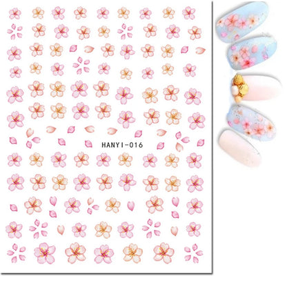 3d Nail Art Decals Watercolor Florals Purple Green Pink Flowers Leafs Fruit Adhesive Sliders Nail Stickers For Manicure