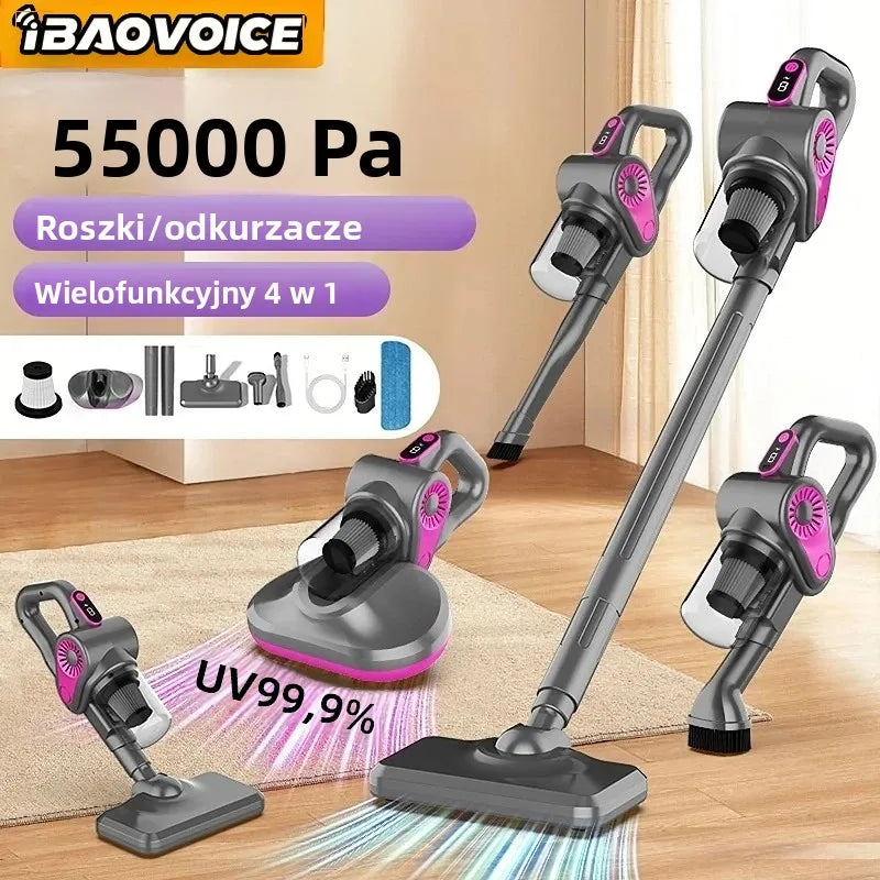 4-in-1 Cordless Stick Vacuum Cleaner 55000Pa Suction Power Powerful  Cordless Rechargeable Lithium Battery for Carpet Floor Pet