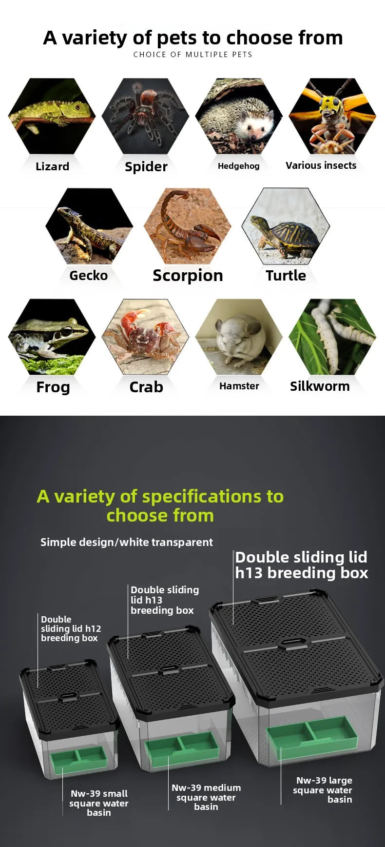 NOMOY Magnetic Sliding Lid Reptile Enclosure - Dual Opening Critter Cage for Crested Geckos, Frogs, Lizards, Snakes & Silkworms