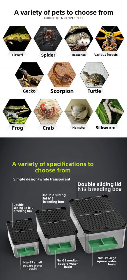 NOMOY Magnetic Sliding Lid Reptile Enclosure - Dual Opening Critter Cage for Crested Geckos, Frogs, Lizards, Snakes & Silkworms
