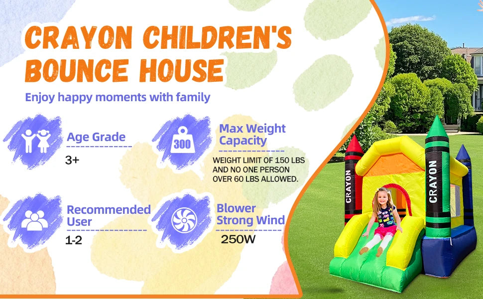 Mini Inflatable Bounce House with Blower Toddler Castle Kids Bouncy House with Slide, air Blower, Carrying Bag and Water Bag