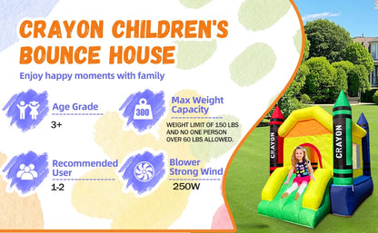 Mini Inflatable Bounce House with Blower Toddler Castle Kids Bouncy House with Slide, air Blower, Carrying Bag and Water Bag