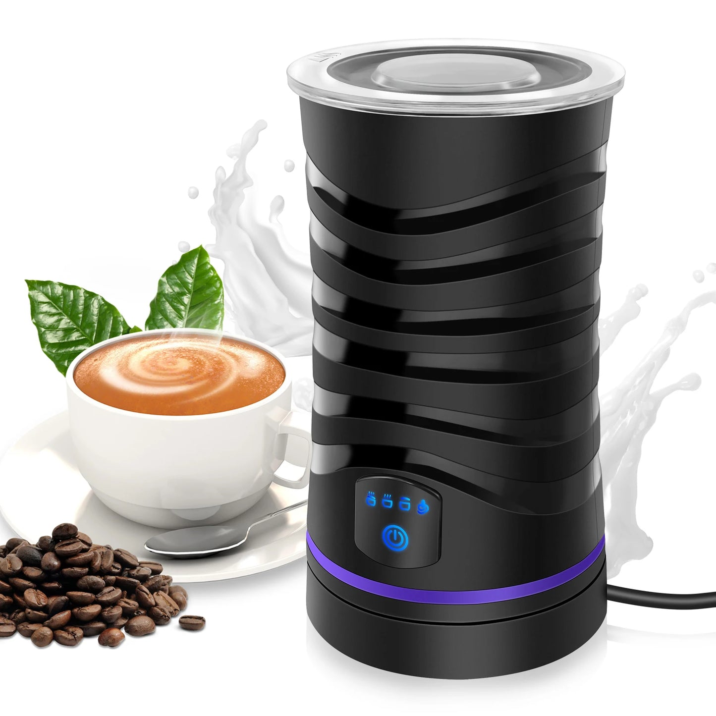 4-in-1 Electric Milk Frother & Warmer - 600ml Large Capacity, for Hot/Cold Froth, Hot Milk & Chocolate