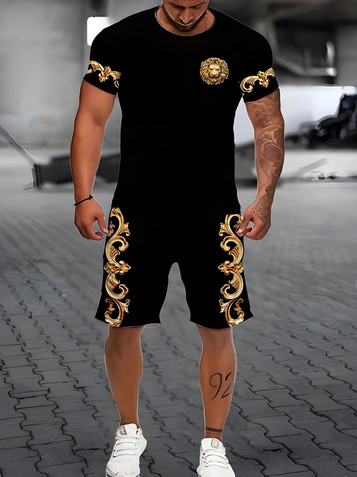 New Plus Size Men's T-shirt And Shorts Set Summer Casual Daily Men's Short Sleeve Top Urban Street Men's Fashion T Shirt Shorts