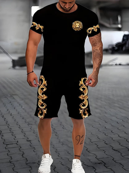New Plus Size Men's T-shirt And Shorts Set Summer Casual Daily Men's Short Sleeve Top Urban Street Men's Fashion T Shirt Shorts