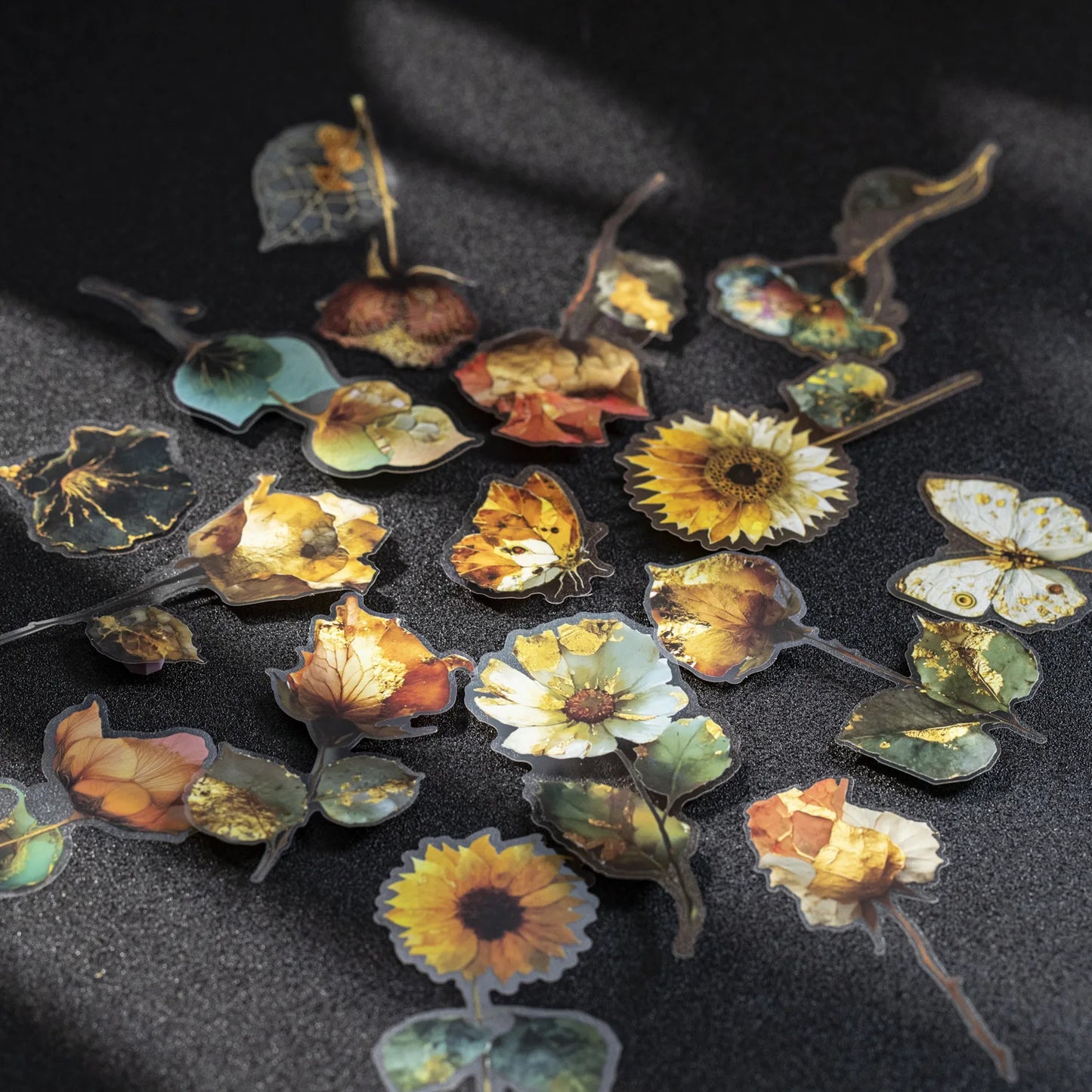 10pcs/1lot Kawaii Scrapbook Sticker Golden Flower Shadow Scrapbooking Supplies Planner Decorative Stationery Sticker