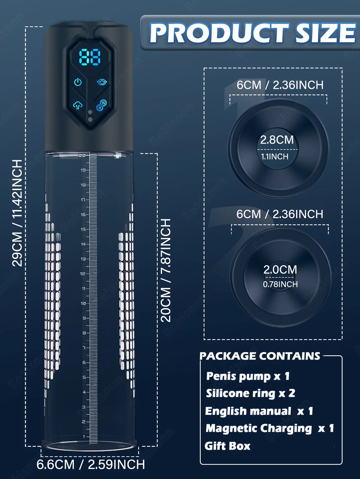 IPX7 Waterproof Electric Penis Pump for Enlargement Man Vacuum Pump Enlargement Extend Pump 4 Suction Levels 2 Silicone Sleeves
