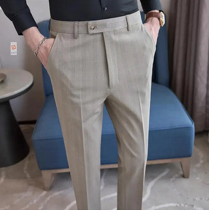 Men Plaid Wedding Dress Trousers High Quality Male Boutique Formal Wear Slim Suits Pants Men British Style Business Suit Pants
