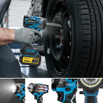 Gisam 900N.M Brushless Electric Impact Wrench 1/2" Cordless High Torque Wrench Drill Screwdrivers Tools For Makita Battery Pin