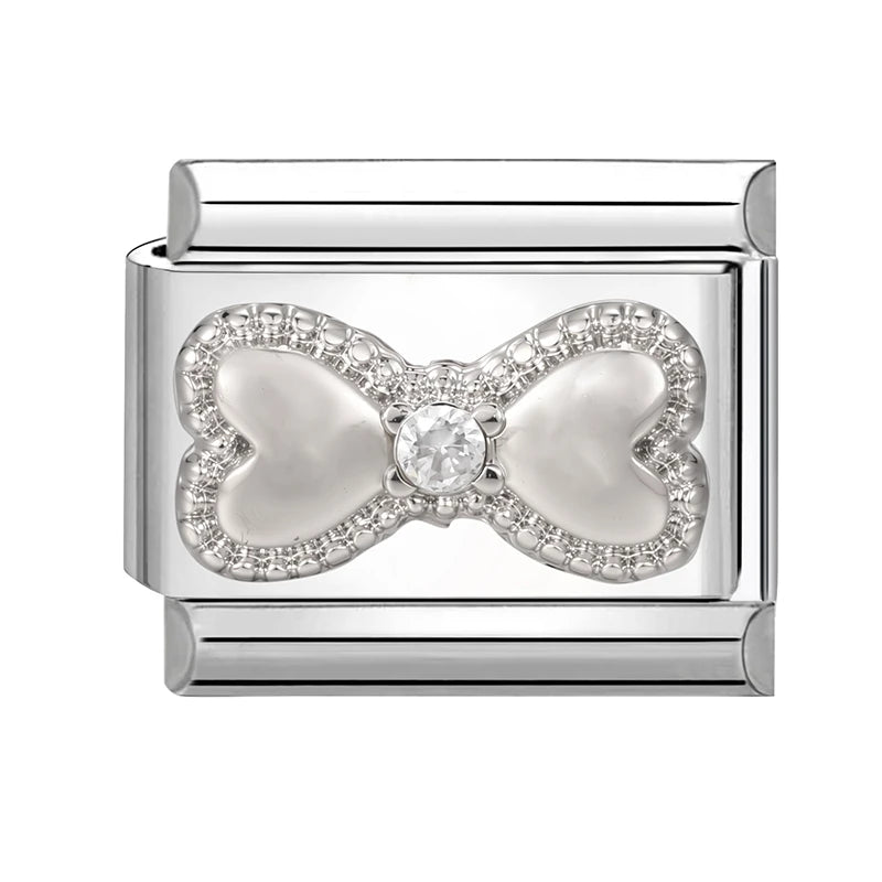 Zircon Pearl Heart Bow Candy Flower Butterfly Italian Charm Links Fit 9mm Stainless Steel Bracelet Personalized DIY Making Gifts