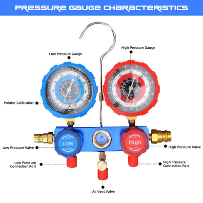 Podofo AC Manifold Gauge Set Car Air Conditioning Refrigerant Charging Tool AC Manifold Gauge Set with Hoses with Storage Box