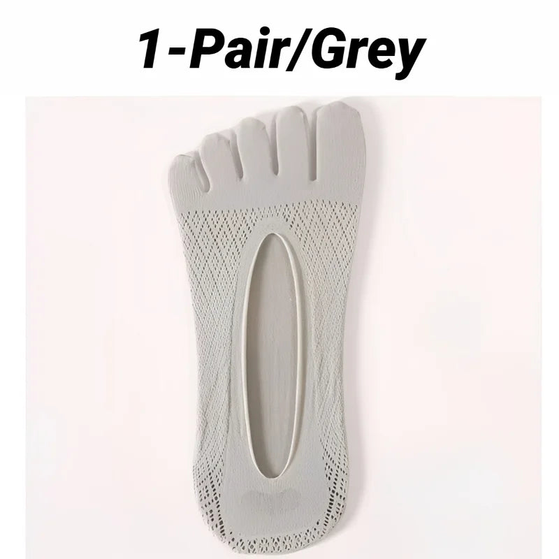 1/5 Pairs Summer Men's Invisible No Show Five Finger Socks Thin Velvet Non-Slip Mesh Breathable Elastic Solid Silk Soft