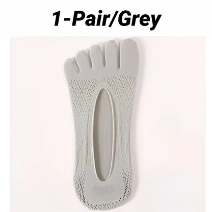1/5 Pairs Summer Men's Invisible No Show Five Finger Socks Thin Velvet Non-Slip Mesh Breathable Elastic Solid Silk Soft